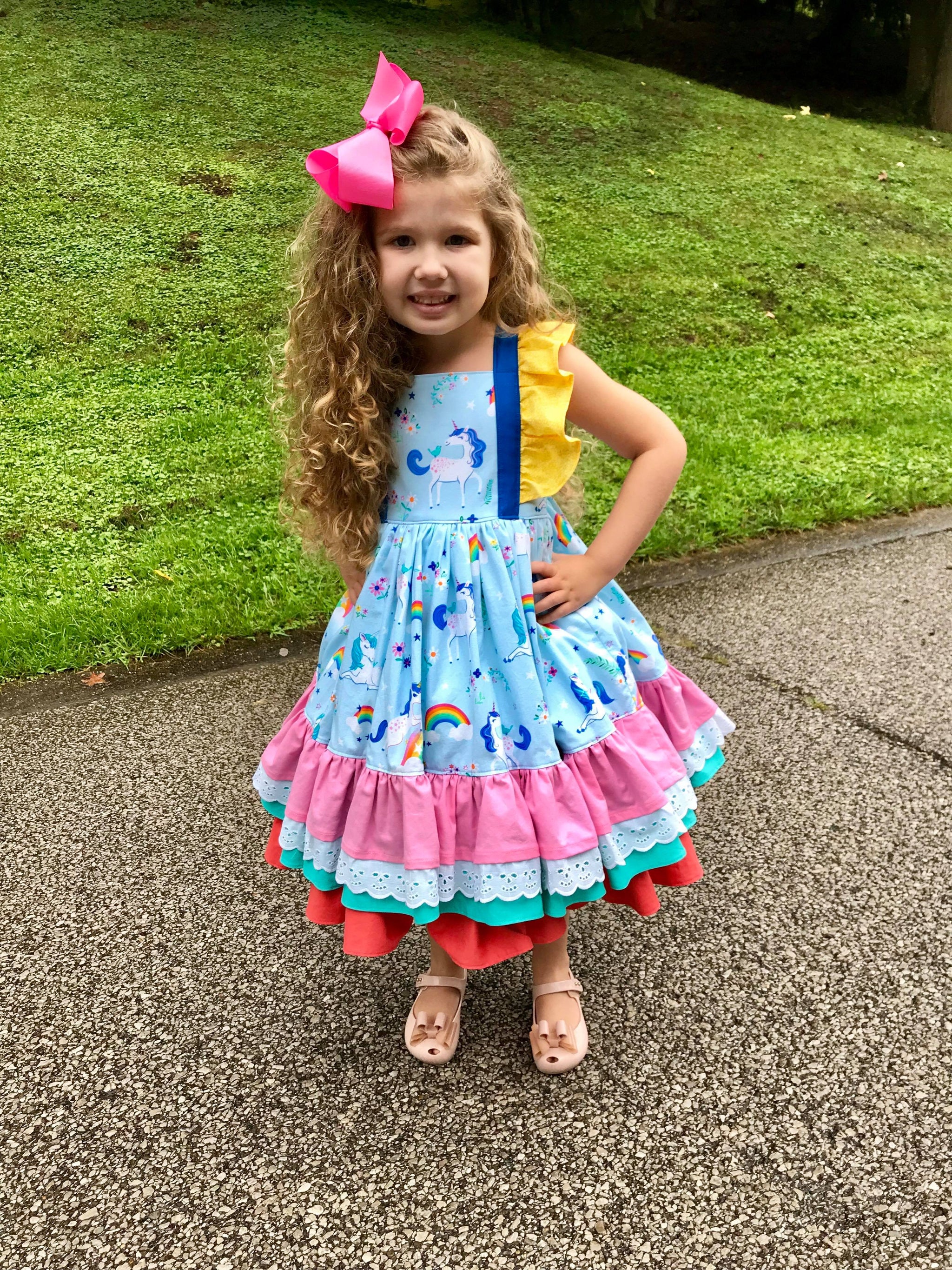 Girl's Unicorn Ruffle Dress – Denim and Ruffles