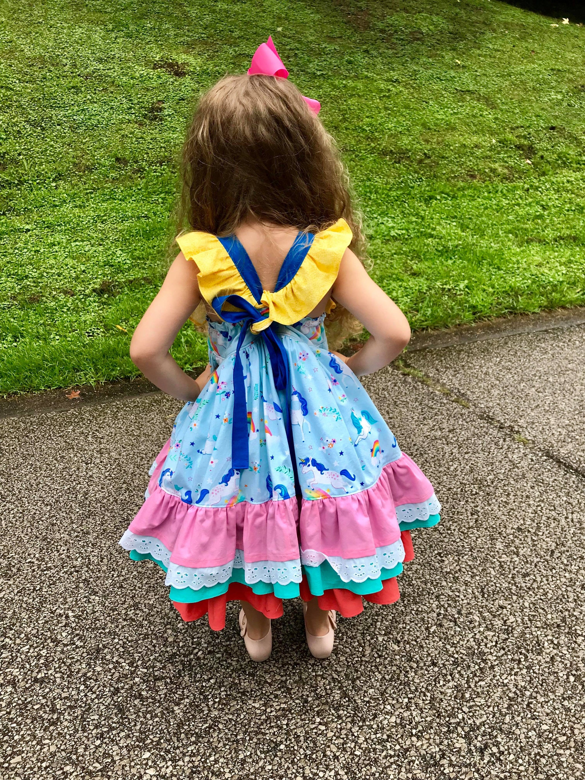 Girl's Unicorn Ruffle Dress – Denim and Ruffles